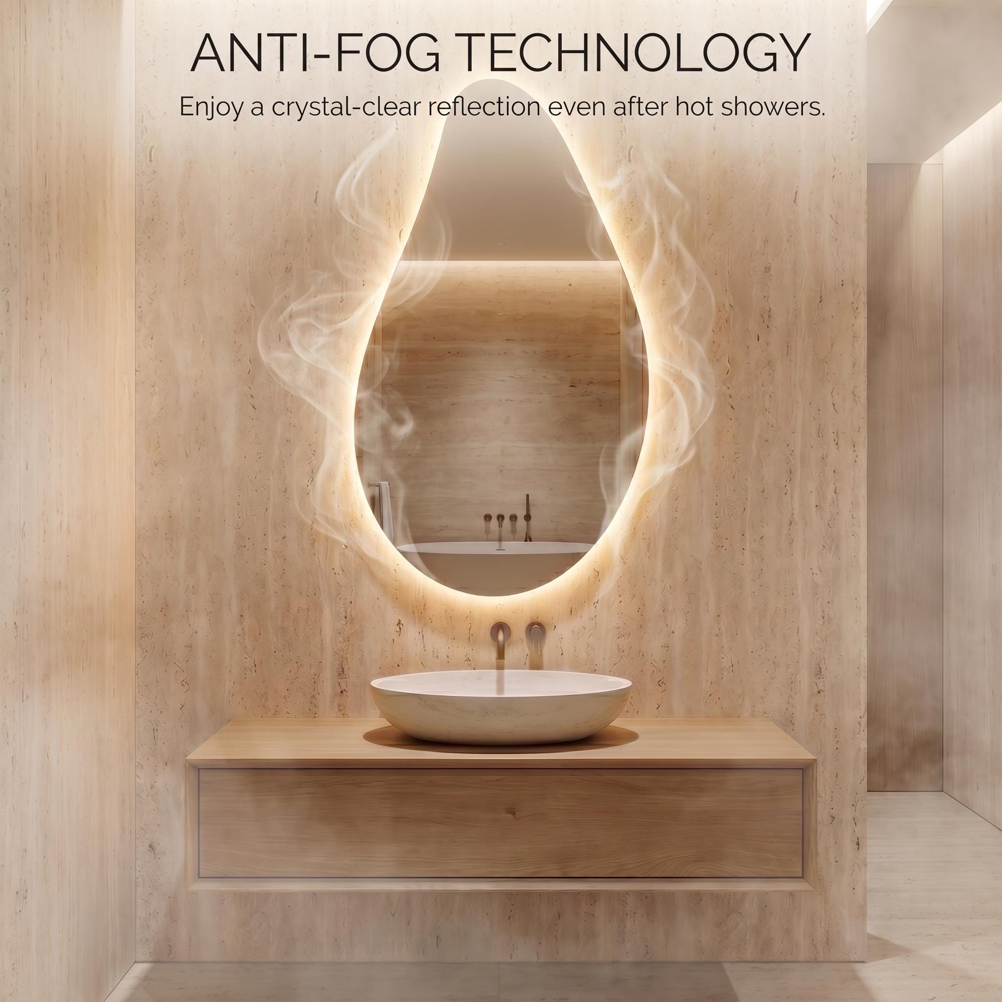 Organic Teardrop LED Mirror, Frameless Bathroom Vanity Decor Modern Wall Accent