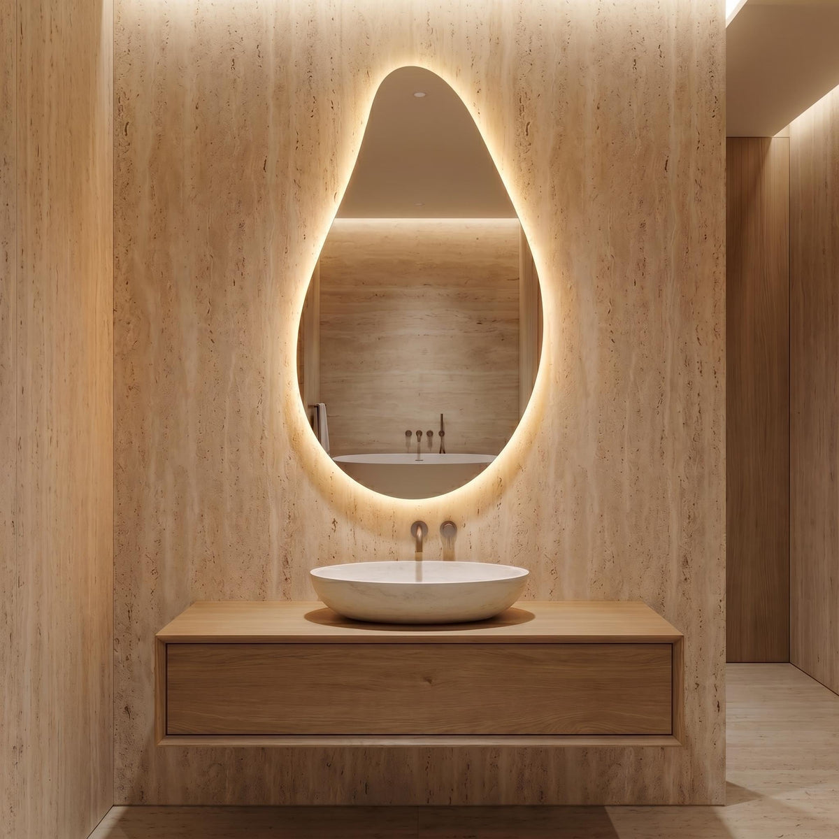 Organic Teardrop LED Mirror, Frameless Bathroom Vanity Decor Modern Wall Accent