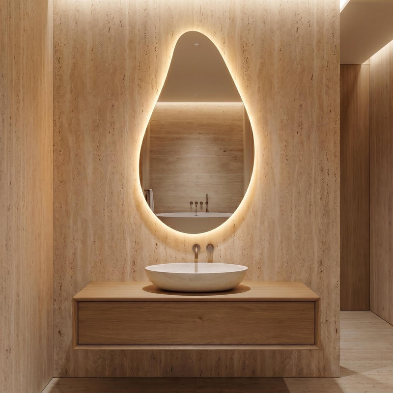 Organic Teardrop LED Mirror, Frameless Bathroom Vanity Decor Modern Wall Accent