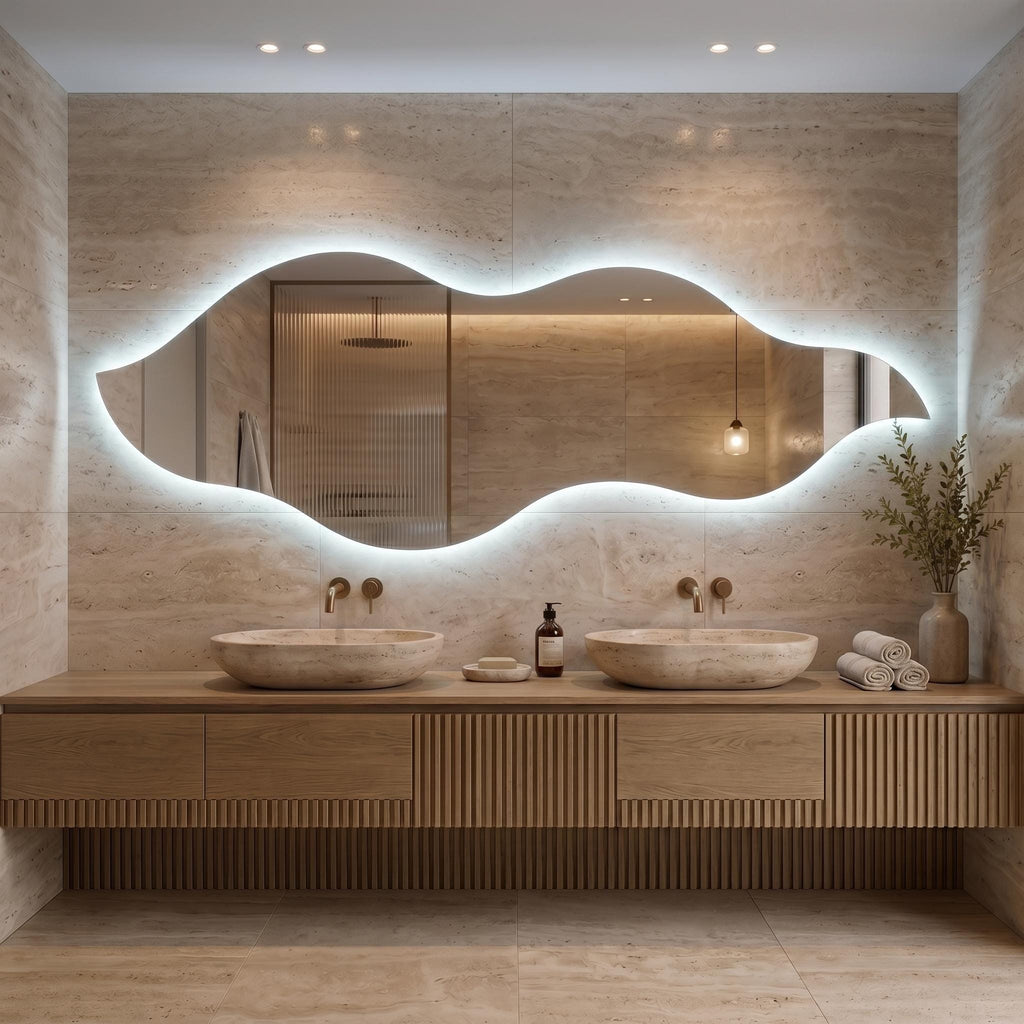 Flame Shaped LED Mirror, Frameless Backlit Wavy Vanity Mirror