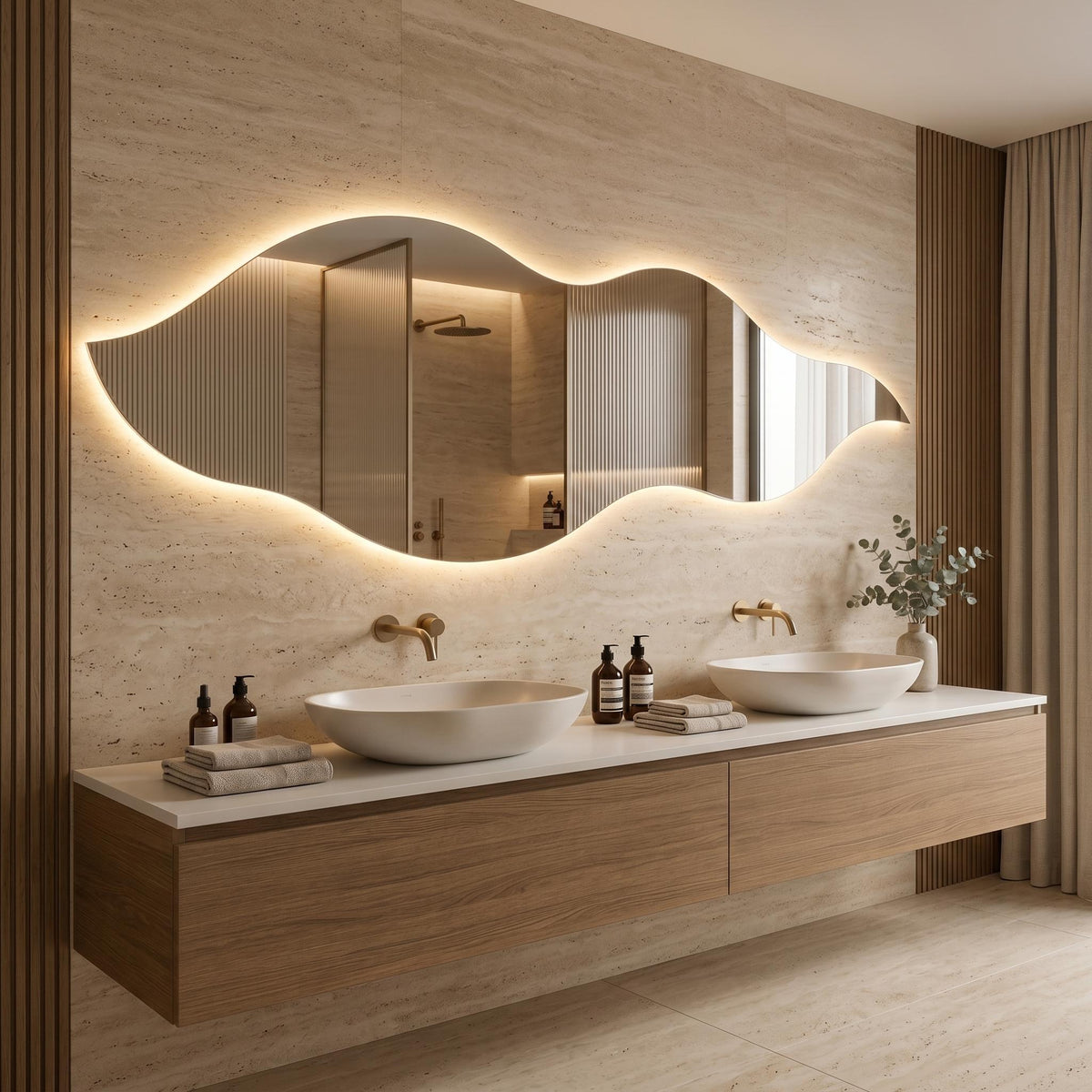 Flame Shaped LED Mirror, Frameless Backlit Wavy Vanity Mirror