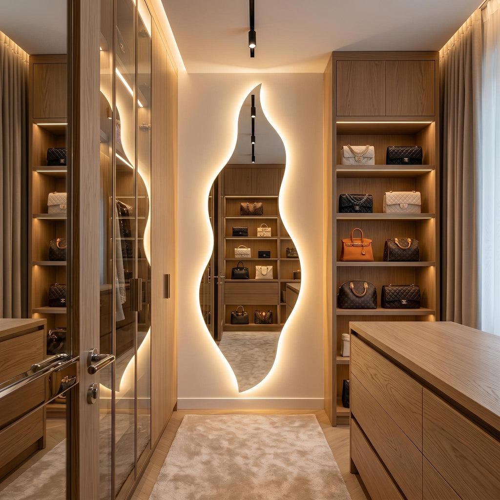 Flame Shaped LED Mirror, Frameless Backlit Wavy Vanity Mirror