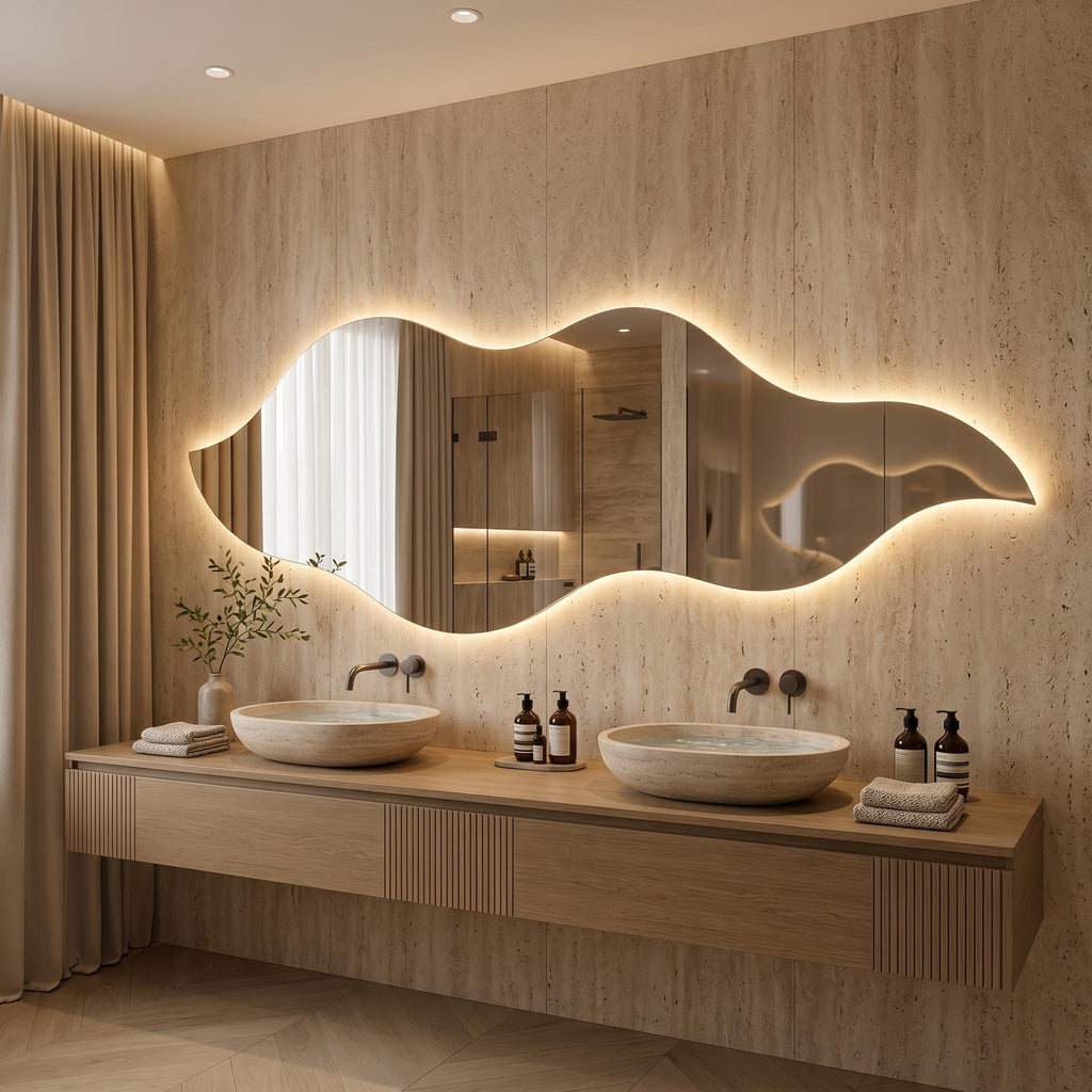 Flame Shaped LED Mirror, Frameless Backlit Wavy Vanity Mirror