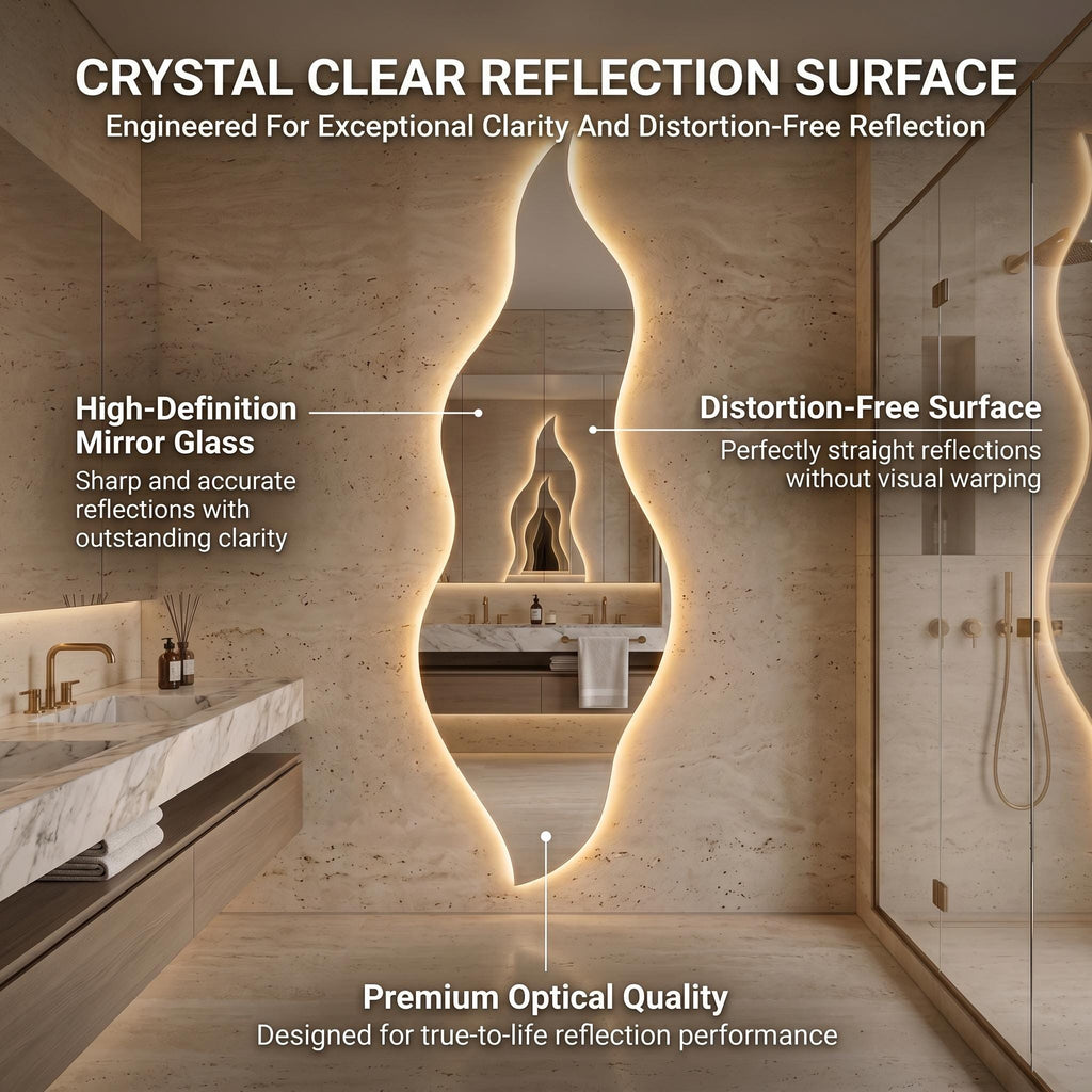 Flame Shaped LED Mirror, Frameless Backlit Wavy Vanity Mirror