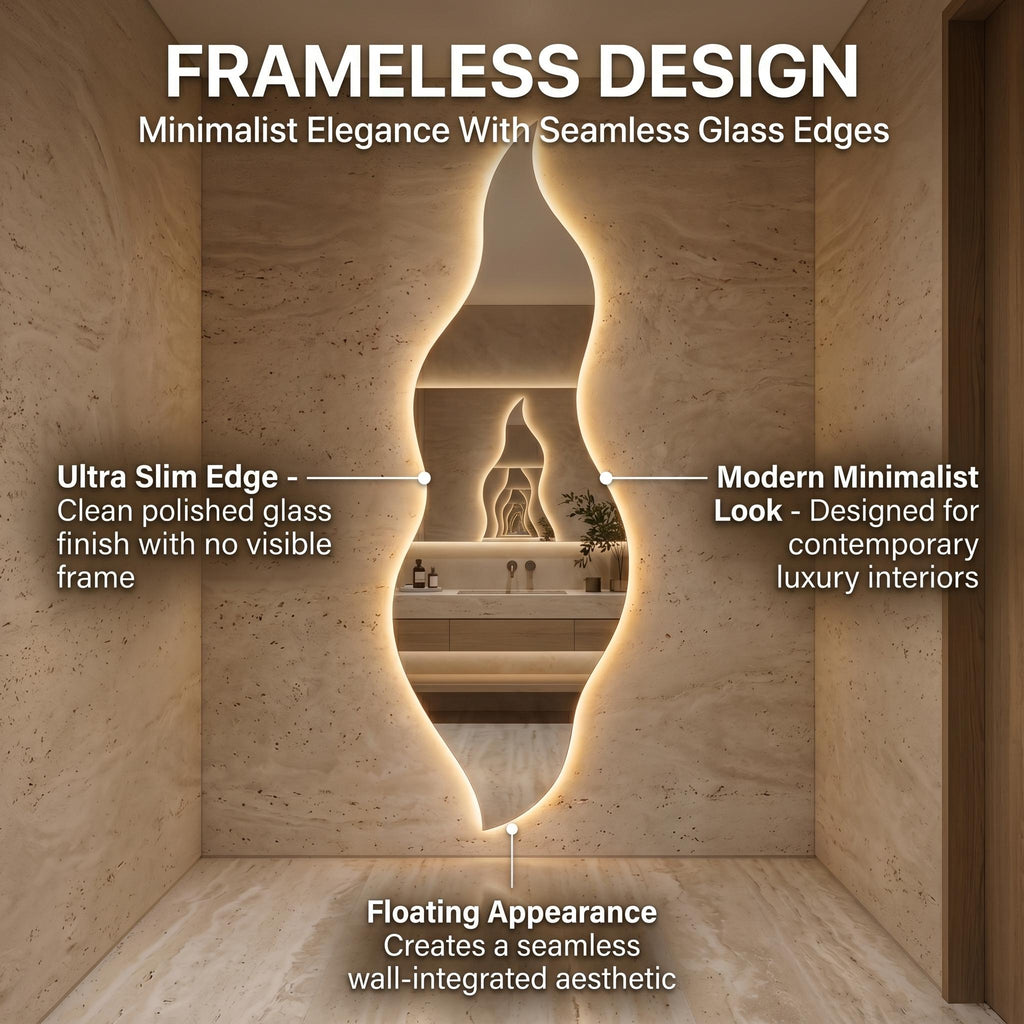 Flame Shaped LED Mirror, Frameless Backlit Wavy Vanity Mirror
