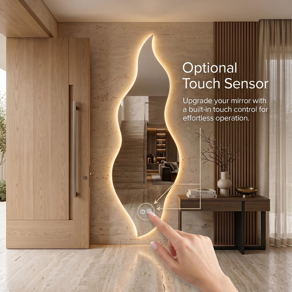 Flame Shaped LED Mirror, Frameless Backlit Wavy Vanity Mirror