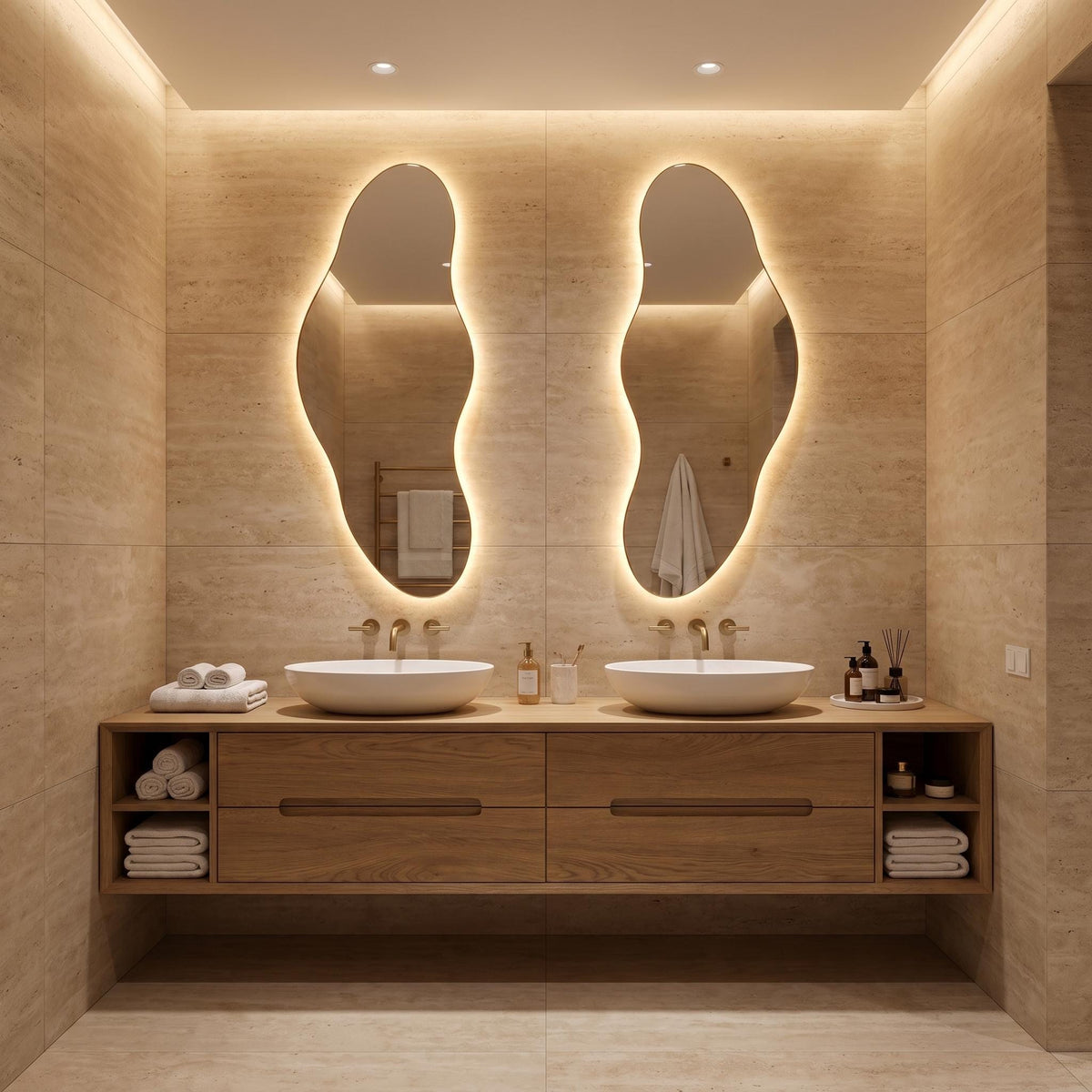 Organic LED Bathroom Mirror Set of Two, Asymmetrical Frameless Vanity Decor