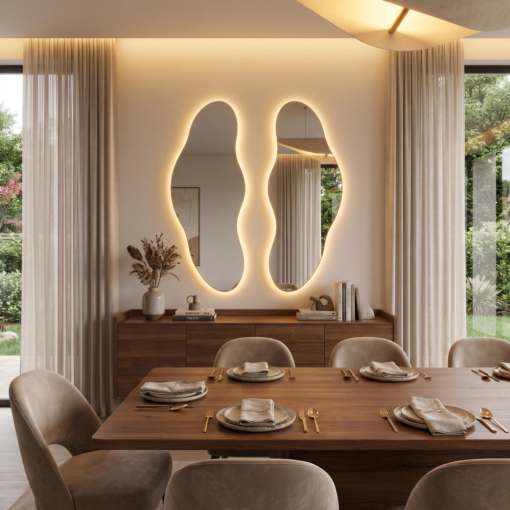 Organic LED Bathroom Mirror Set of Two, Asymmetrical Frameless Vanity Decor