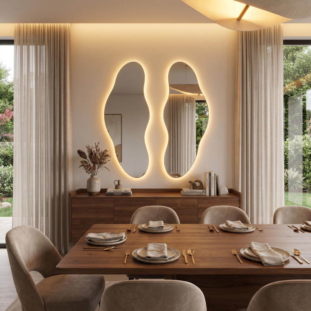 Organic LED Bathroom Mirror Set of Two, Asymmetrical Frameless Vanity Decor