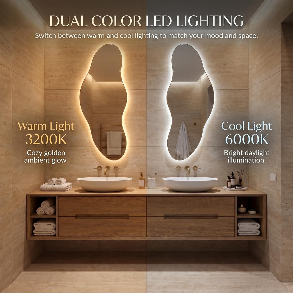 Organic LED Bathroom Mirror Set of Two, Asymmetrical Frameless Vanity Decor