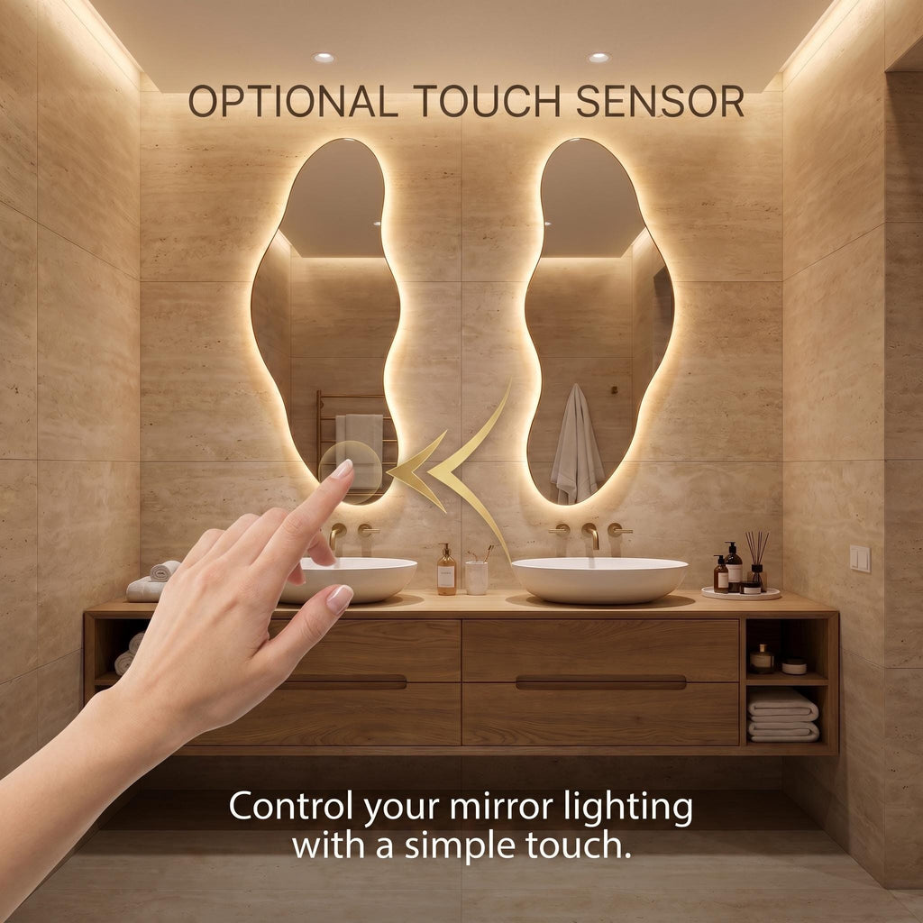 Organic LED Bathroom Mirror Set of Two, Asymmetrical Frameless Vanity Decor