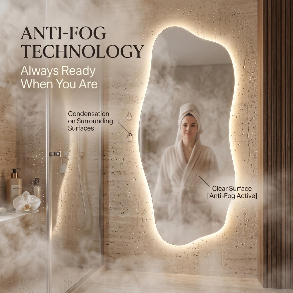 Organic LED Wall Mirror, Frameless Asymmetrical Vanity Decor Modern Entryway Accent