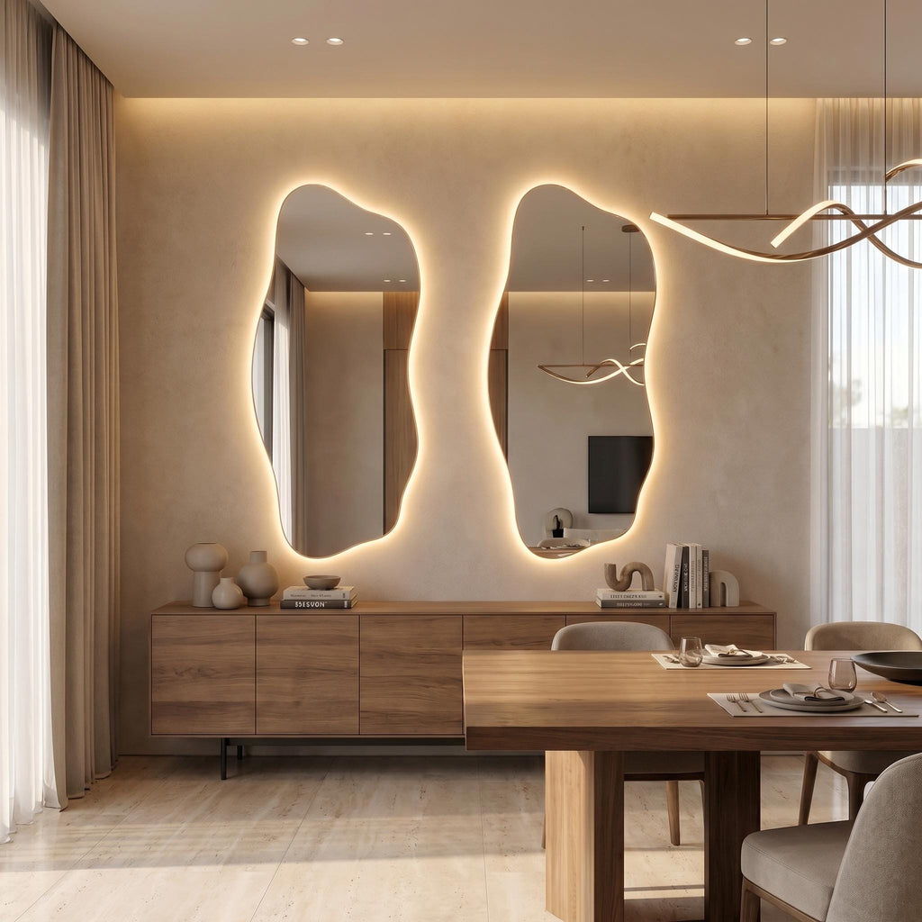 Organic LED Wall Mirror, Frameless Asymmetrical Vanity Decor Modern Entryway Accent