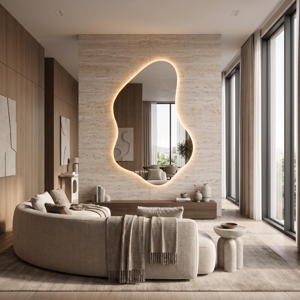 Organic Asymmetrical LED Mirror, Backlit Vanity Wall Mirror, Minimalist Luxury Decor
