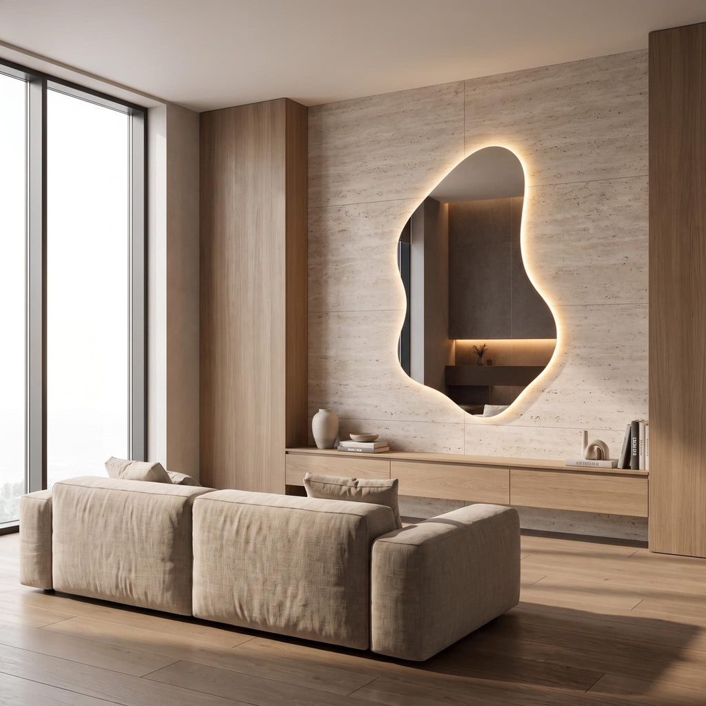 Organic Asymmetrical LED Mirror, Backlit Vanity Wall Mirror, Minimalist Luxury Decor