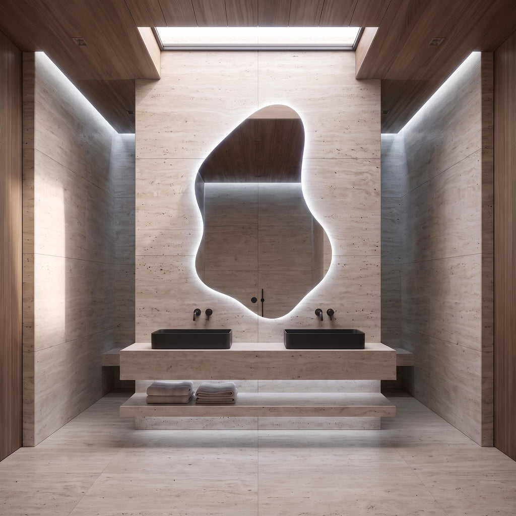 Organic Asymmetrical LED Mirror, Backlit Vanity Wall Mirror, Minimalist Luxury Decor