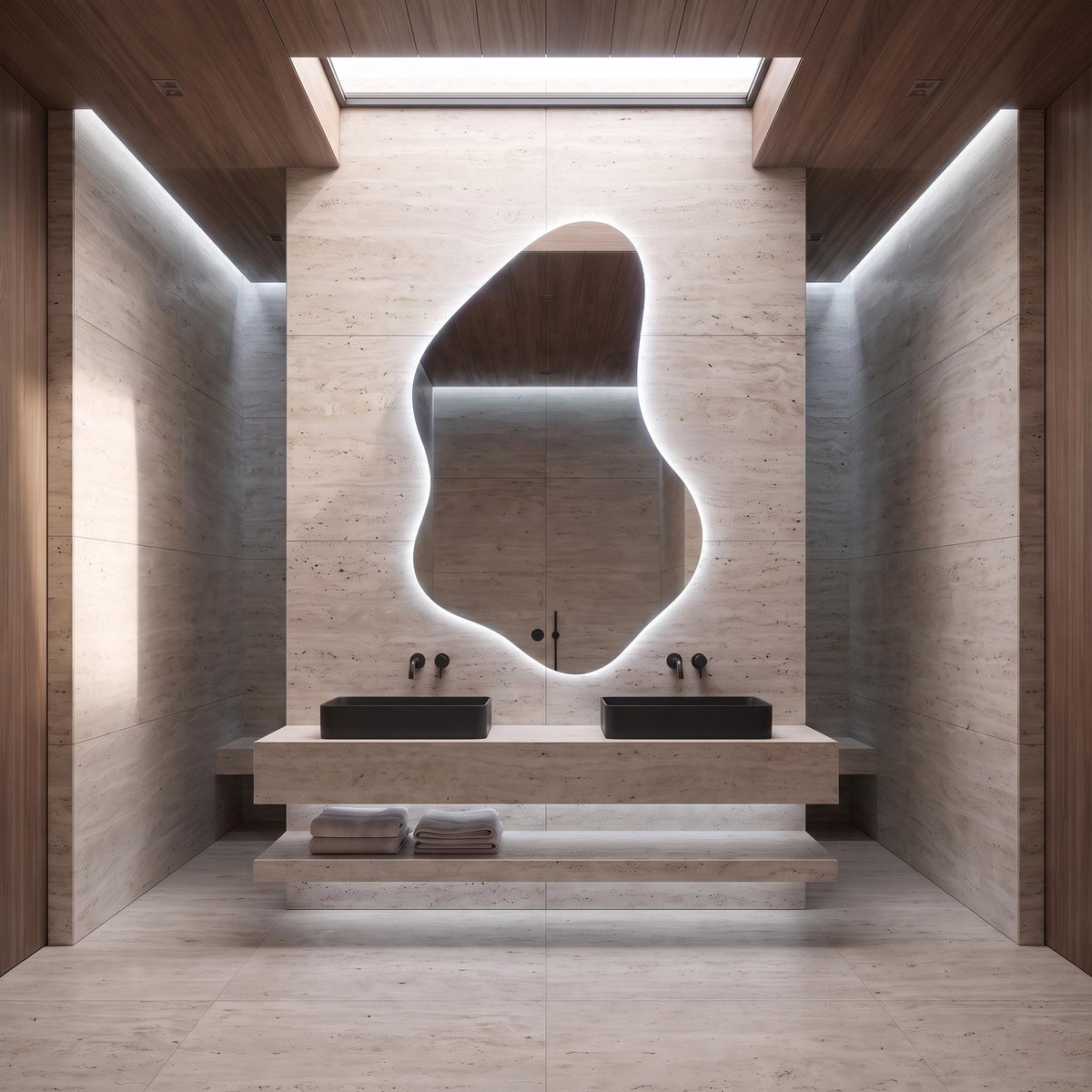 Organic Asymmetrical LED Mirror, Backlit Vanity Wall Mirror, Minimalist Luxury Decor