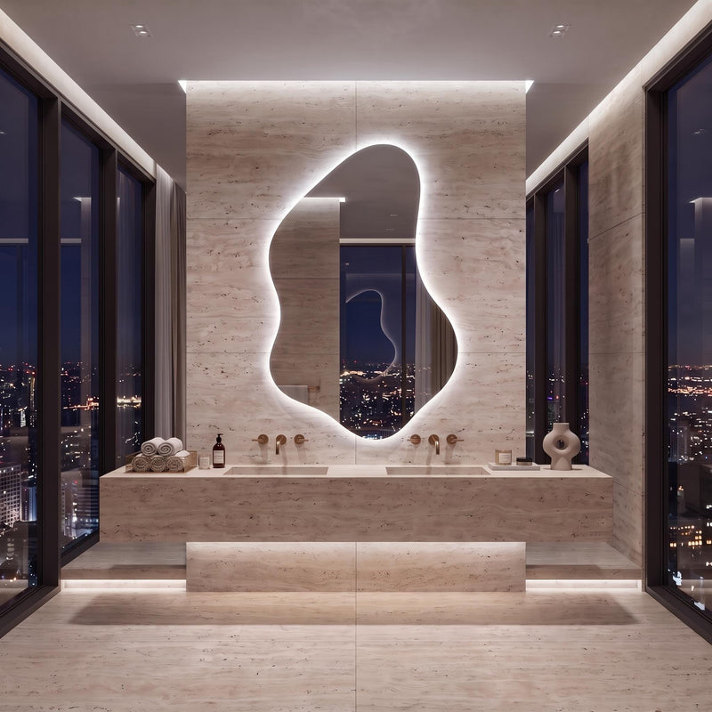 Organic Asymmetrical LED Mirror, Backlit Vanity Wall Mirror, Minimalist Luxury Decor