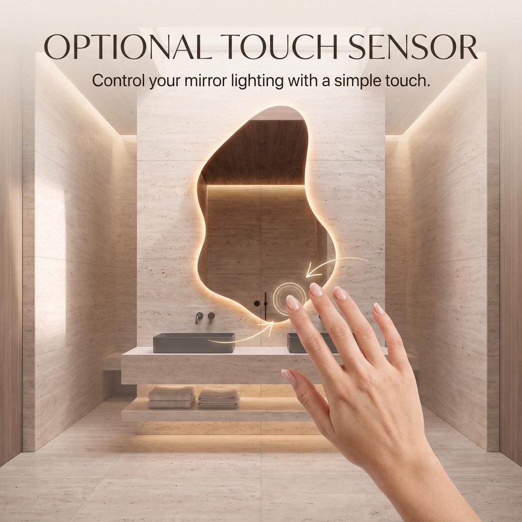 Organic Asymmetrical LED Mirror, Backlit Vanity Wall Mirror, Minimalist Luxury Decor