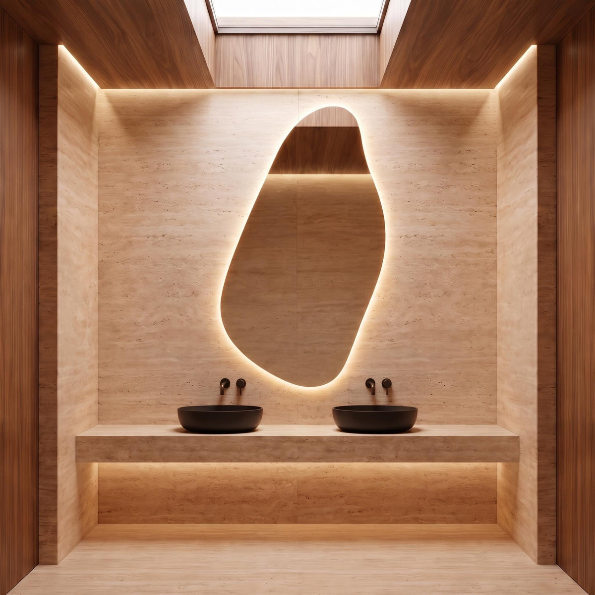 Organic Irregular LED Mirror, Modern Asymmetrical Backlit Vanity, Minimalist Luxury Decor