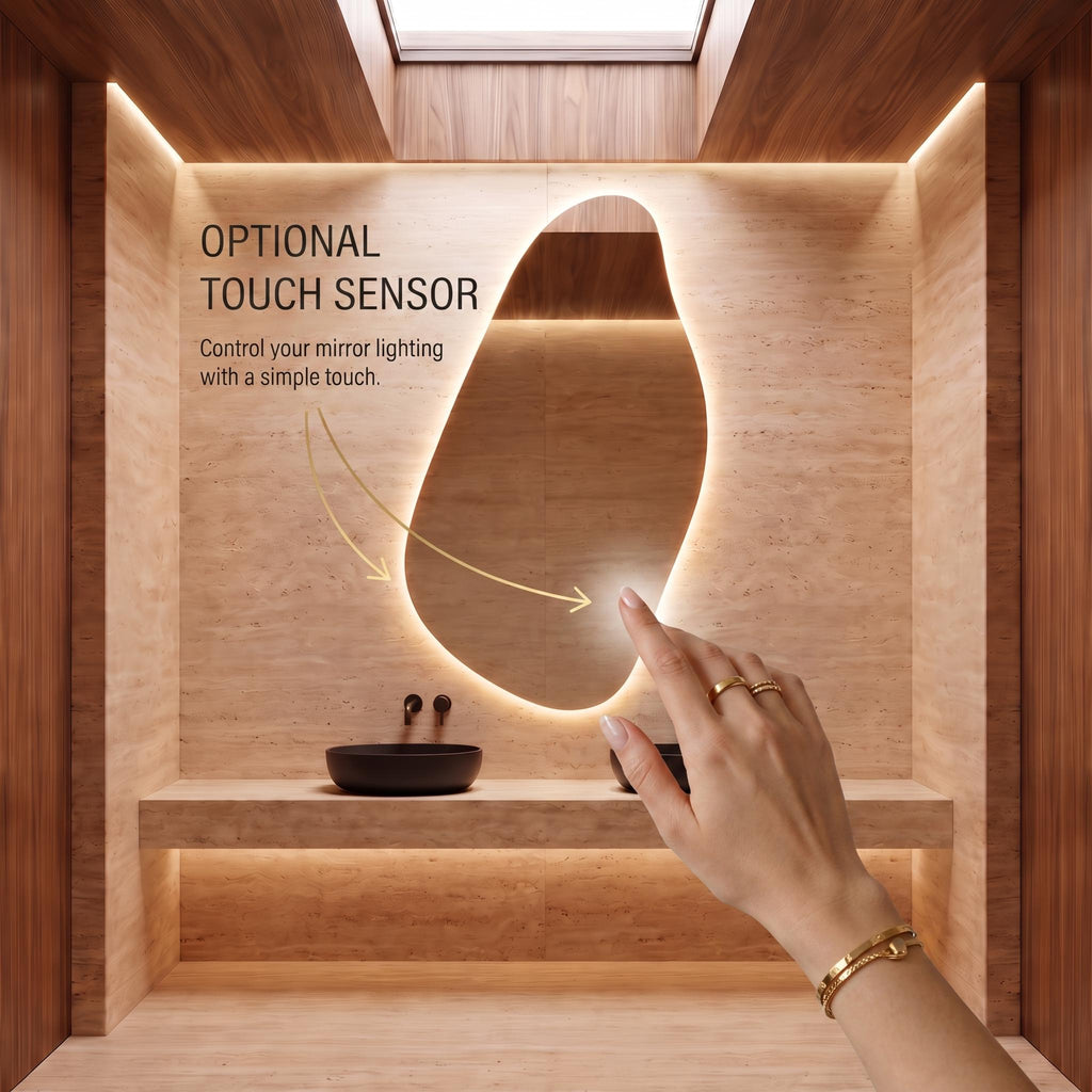 Organic Irregular LED Mirror, Modern Asymmetrical Backlit Vanity, Minimalist Luxury Decor