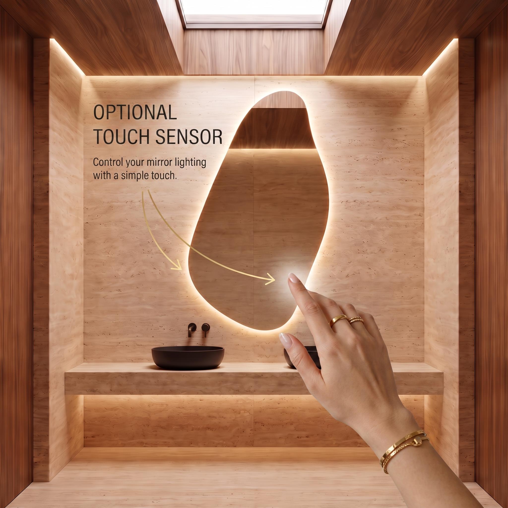 Organic Irregular LED Mirror, Modern Asymmetrical Backlit Vanity, Minimalist Luxury Decor