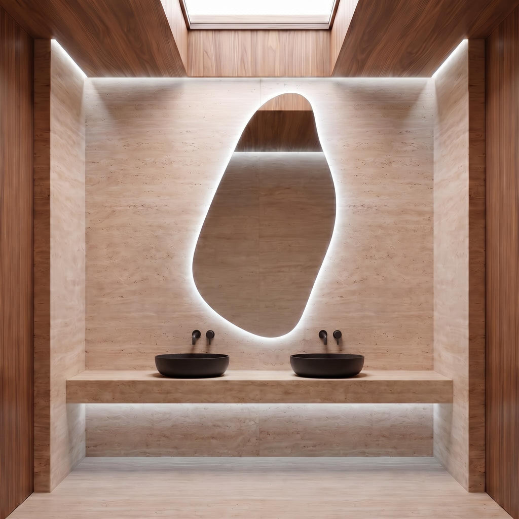 Organic Irregular LED Mirror, Modern Asymmetrical Backlit Vanity, Minimalist Luxury Decor
