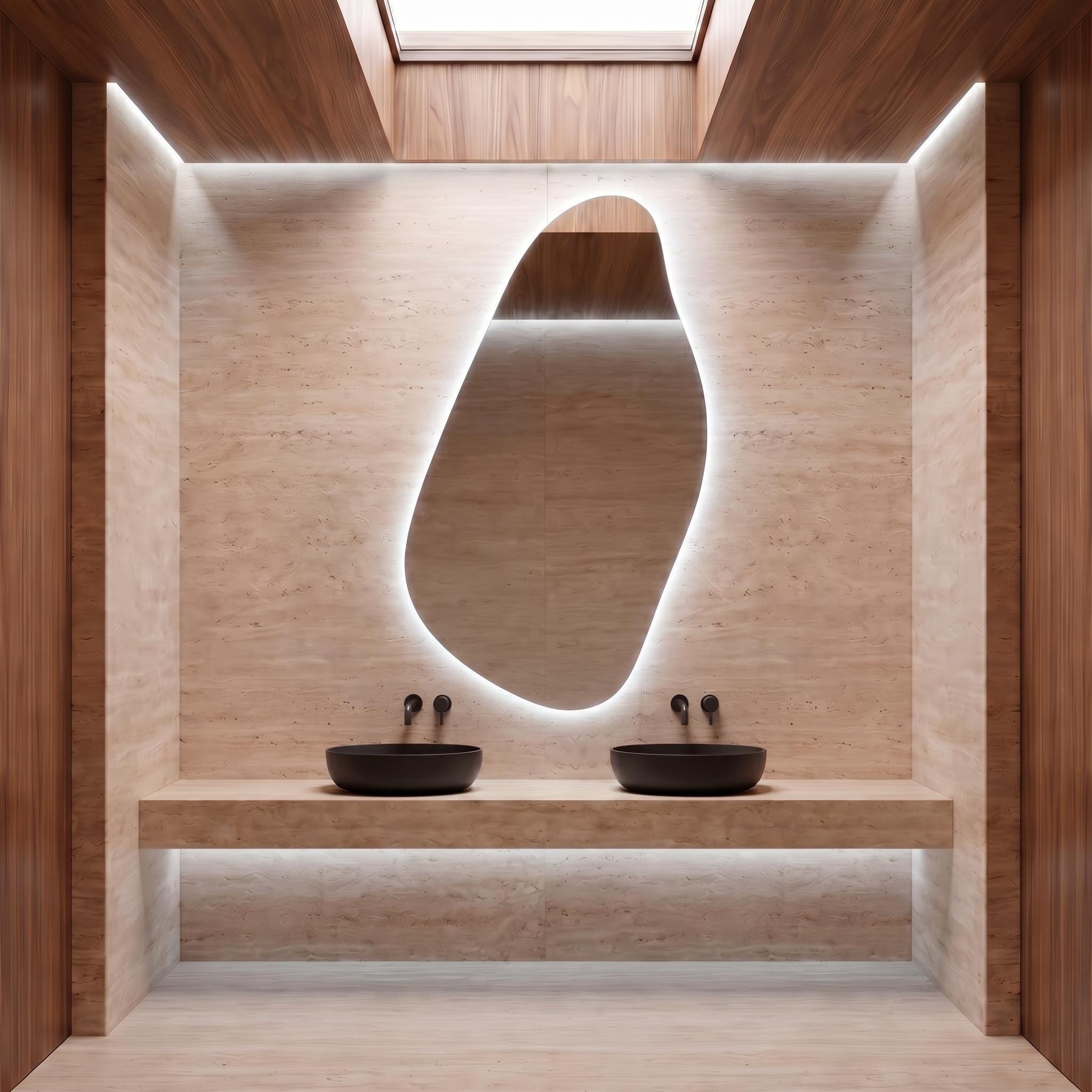 Organic Irregular LED Mirror, Modern Asymmetrical Backlit Vanity, Minimalist Luxury Decor