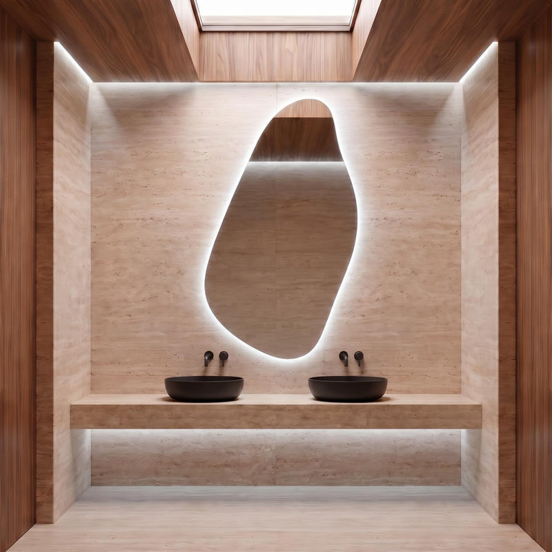 Organic Irregular LED Mirror, Modern Asymmetrical Backlit Vanity, Minimalist Luxury Decor
