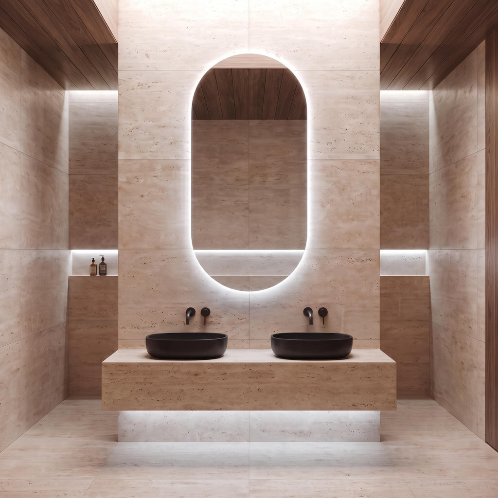 Modern Arch LED Bathroom Mirror, Backlit Oval Vanity Light, Minimalist Luxury Illuminated Wall Mirror
