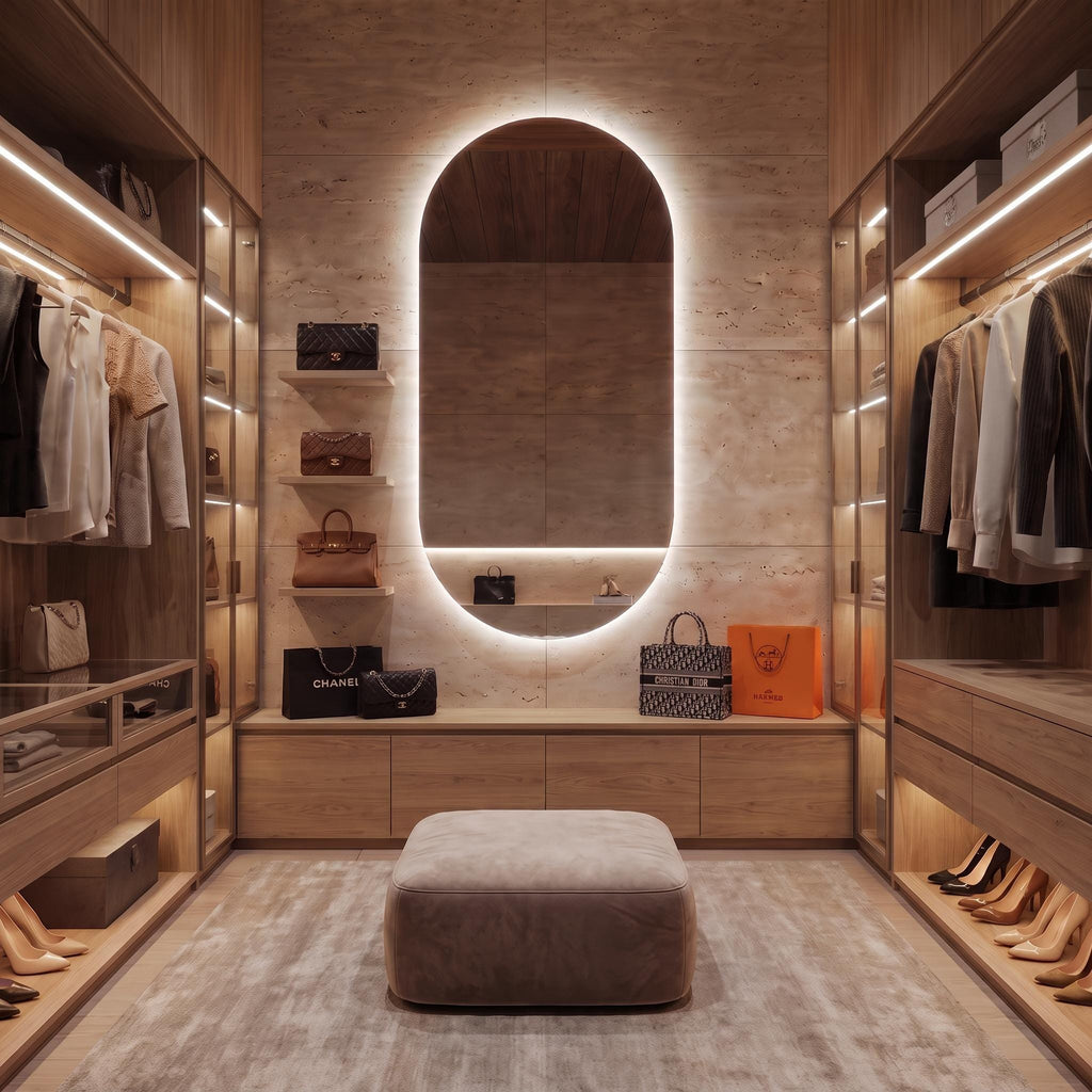 Modern Arch LED Bathroom Mirror, Backlit Oval Vanity Light, Minimalist Luxury Illuminated Wall Mirror