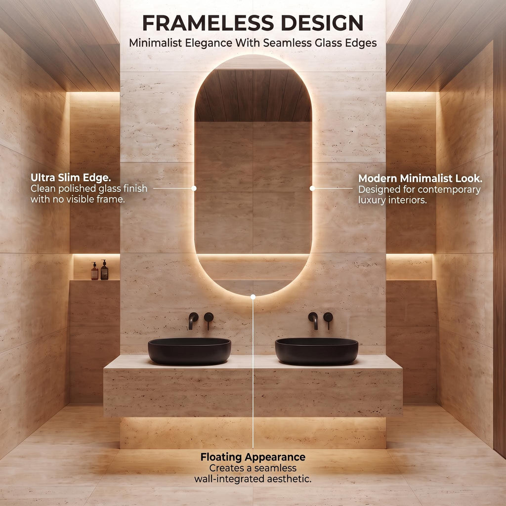 Modern Arch LED Bathroom Mirror, Backlit Oval Vanity Light, Minimalist Luxury Illuminated Wall Mirror
