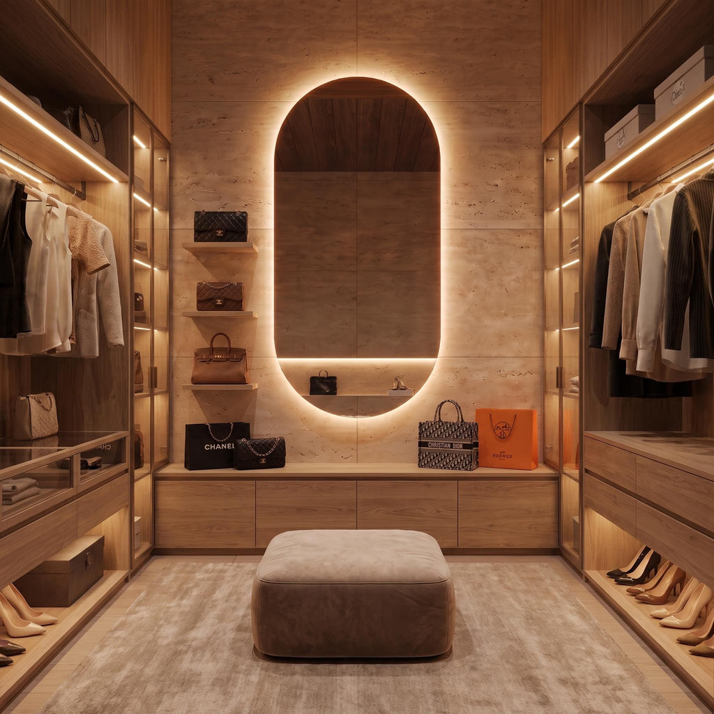 Modern Arch LED Bathroom Mirror, Backlit Oval Vanity Light, Minimalist Luxury Illuminated Wall Mirror