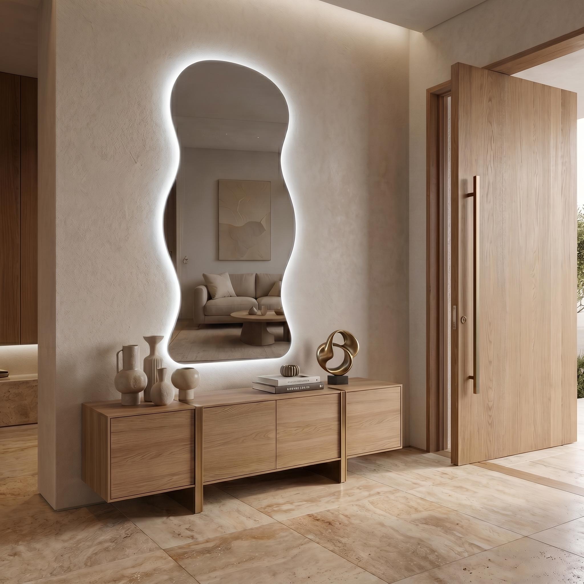 Organic LED Bathroom Mirror, Frameless Irregular Vanity Decor Modern Wall Accent