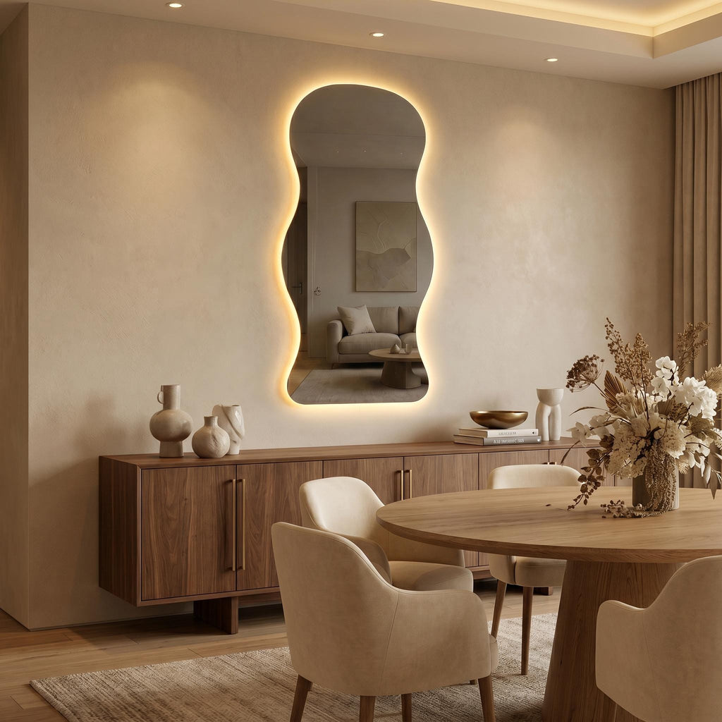 Organic LED Bathroom Mirror, Frameless Irregular Vanity Decor Modern Wall Accent