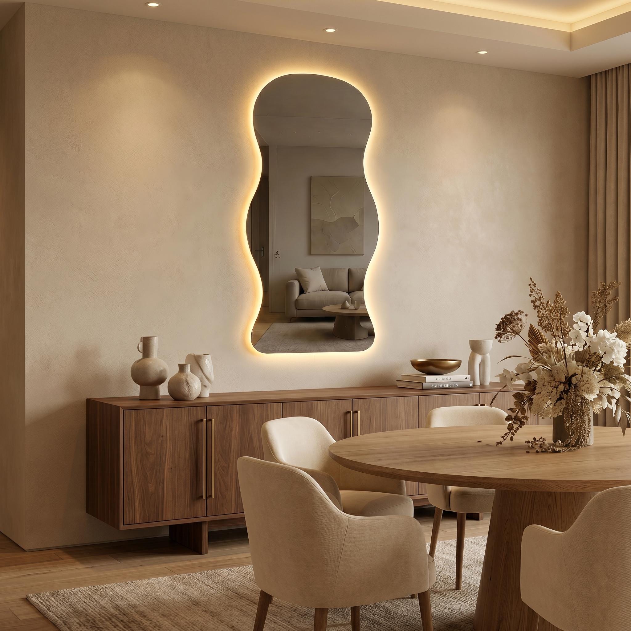 Organic LED Bathroom Mirror, Frameless Irregular Vanity Decor Modern Wall Accent