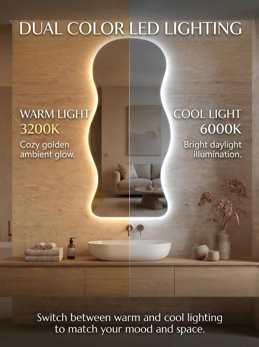 Organic LED Bathroom Mirror, Frameless Irregular Vanity Decor Modern Wall Accent