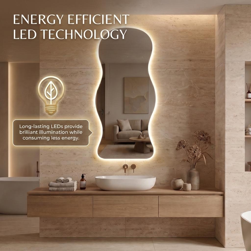 Organic LED Bathroom Mirror, Frameless Irregular Vanity Decor Modern Wall Accent