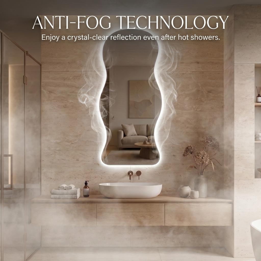 Organic LED Bathroom Mirror, Frameless Irregular Vanity Decor Modern Wall Accent