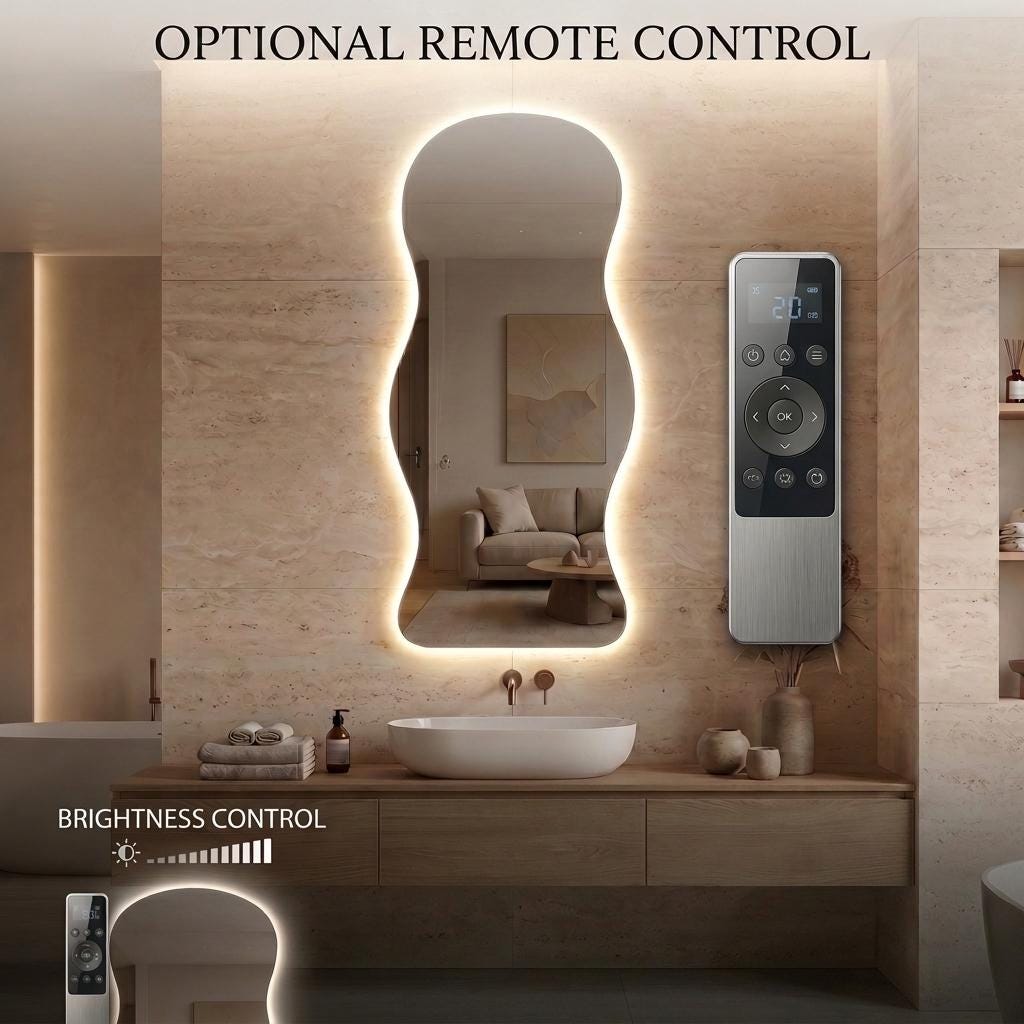 Organic LED Bathroom Mirror, Frameless Irregular Vanity Decor Modern Wall Accent