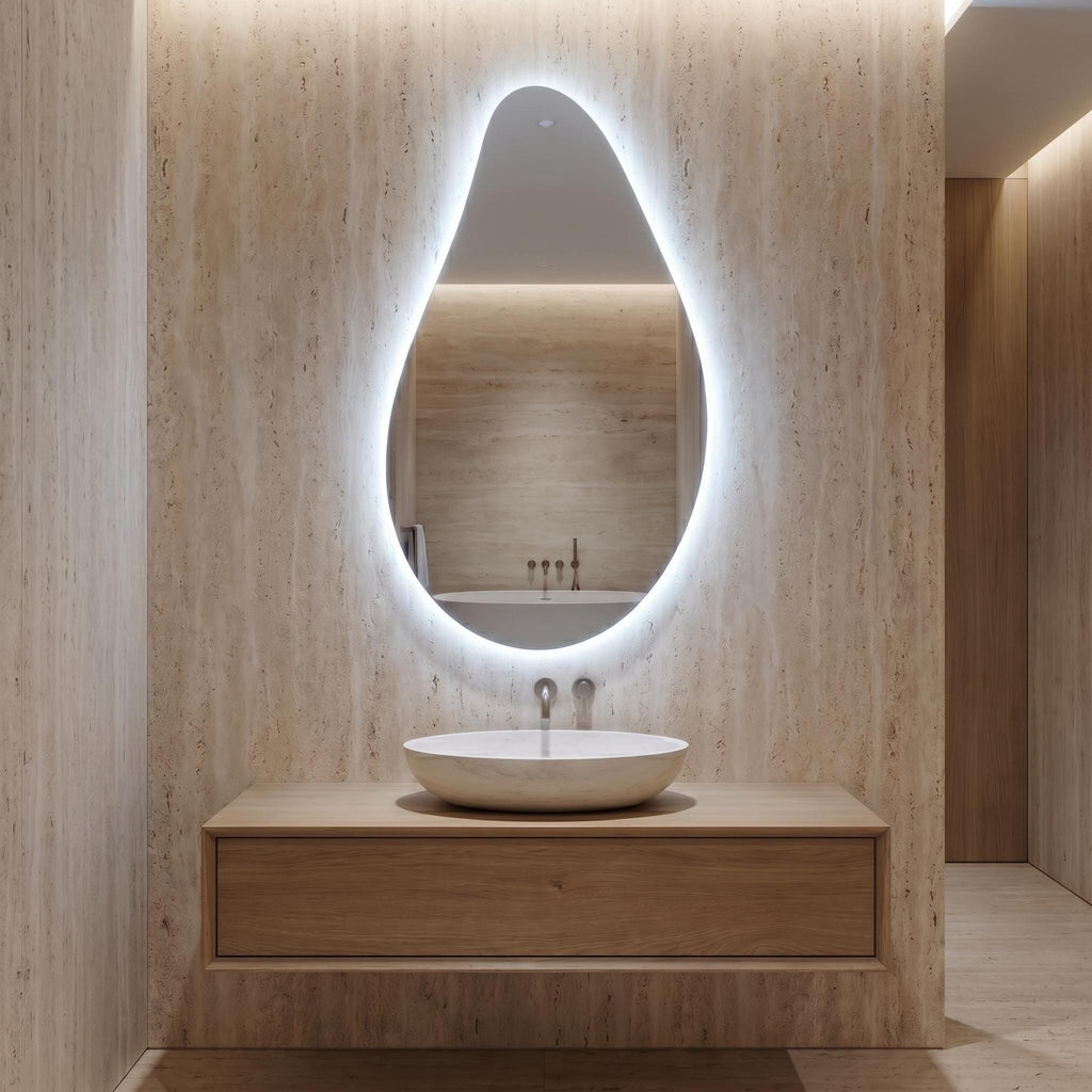 Organic Teardrop LED Mirror, Frameless Bathroom Vanity Decor Modern Wall Accent