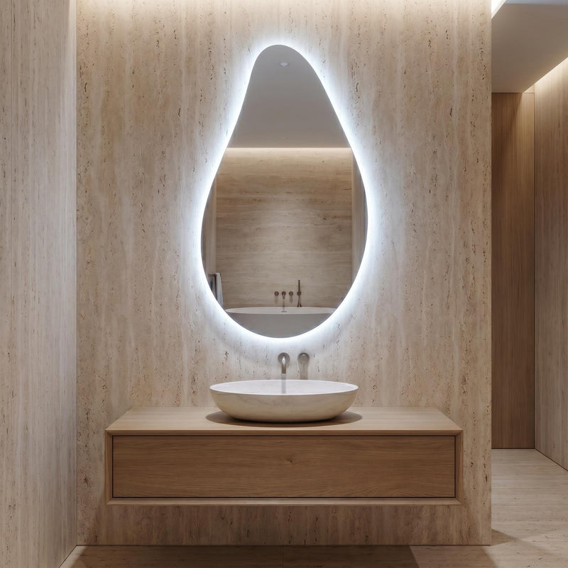 Organic Teardrop LED Mirror, Frameless Bathroom Vanity Decor Modern Wall Accent