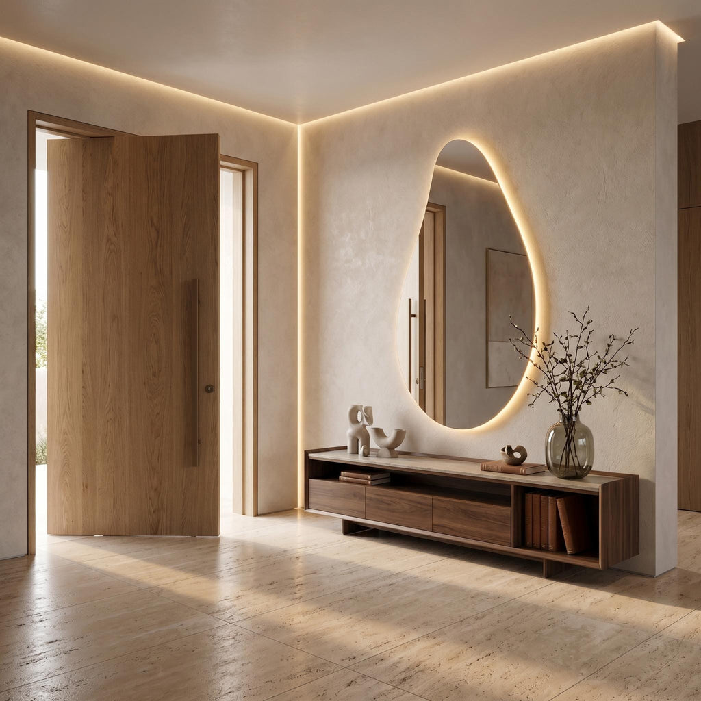 Organic Teardrop LED Mirror, Frameless Bathroom Vanity Decor Modern Wall Accent