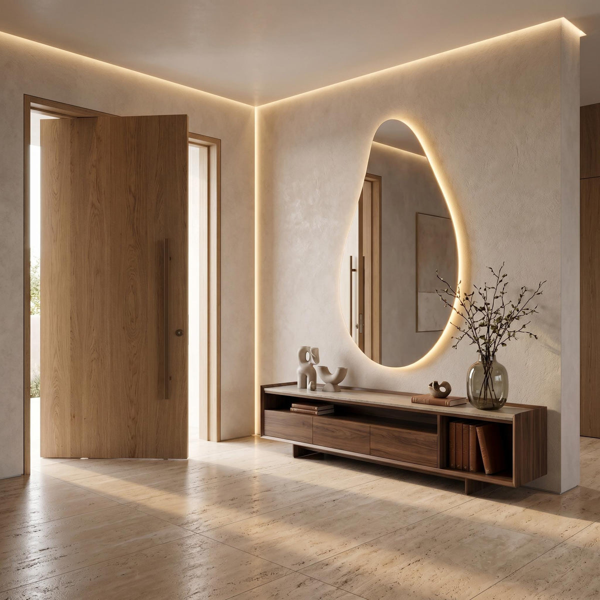 Organic Teardrop LED Mirror, Frameless Bathroom Vanity Decor Modern Wall Accent