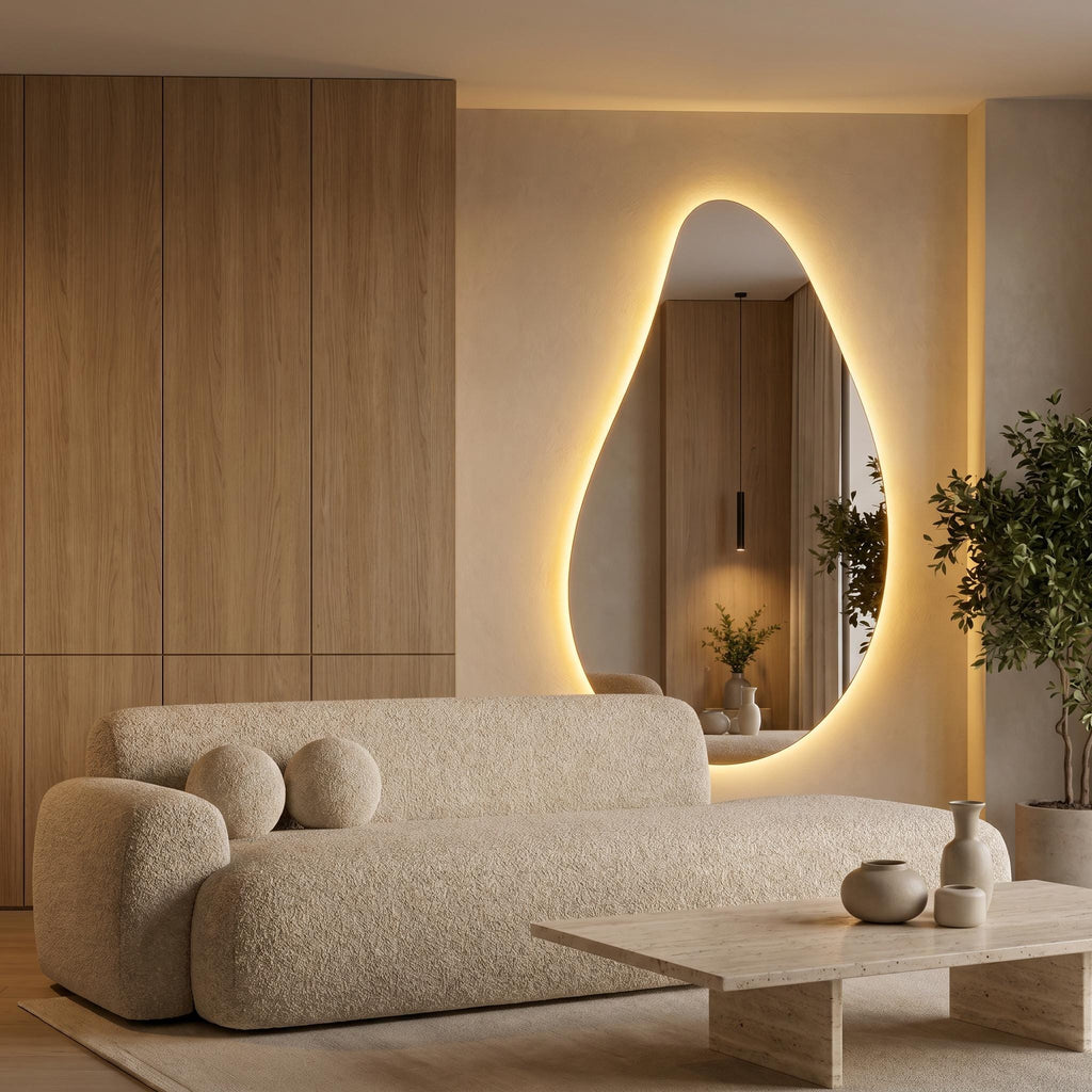 Organic Teardrop LED Mirror, Frameless Bathroom Vanity Decor Modern Wall Accent