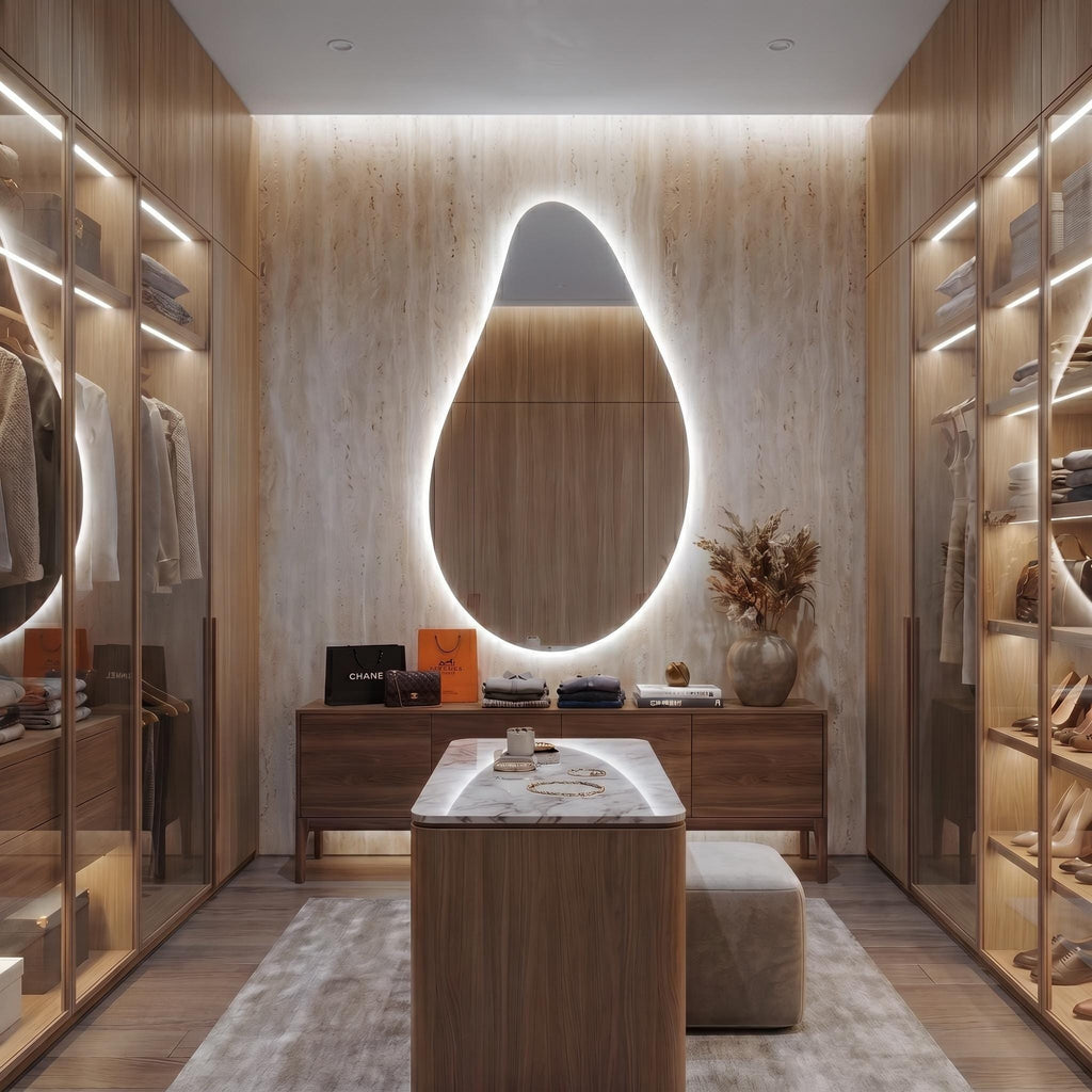 Organic Teardrop LED Mirror, Frameless Bathroom Vanity Decor Modern Wall Accent