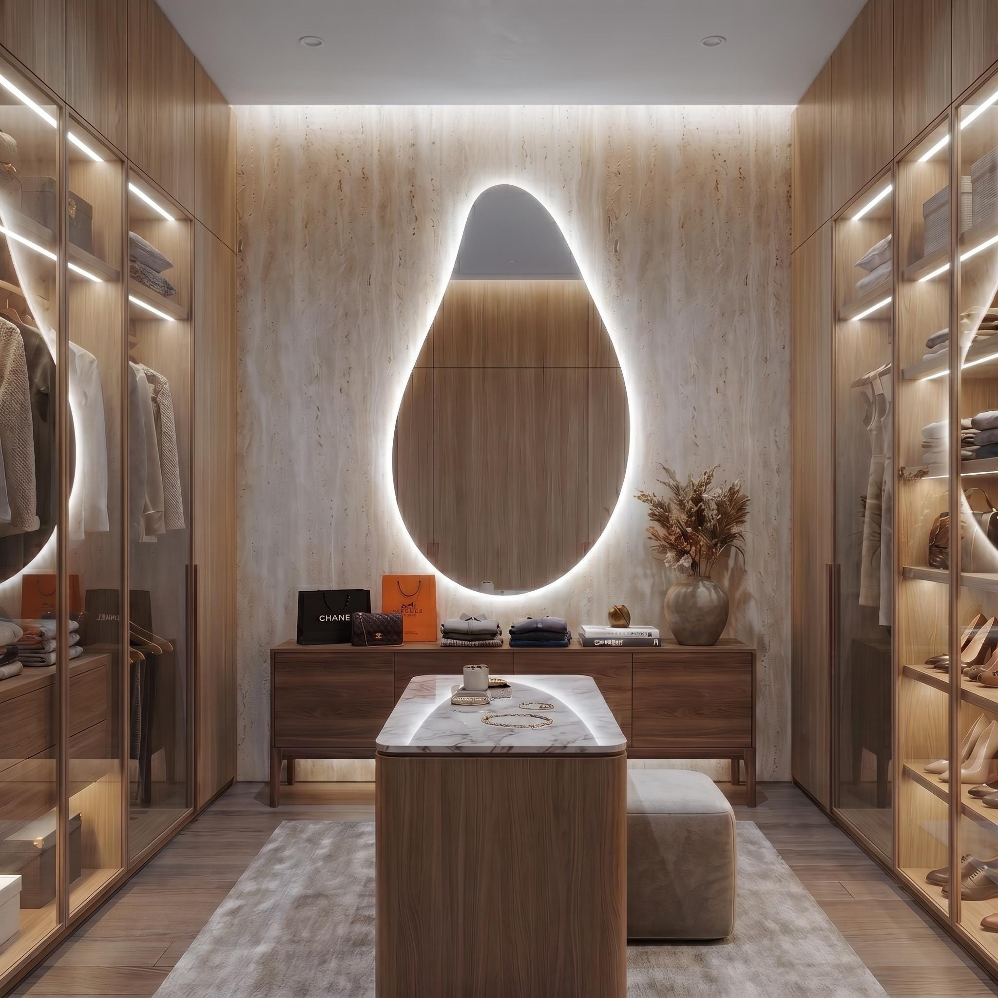 Organic Teardrop LED Mirror, Frameless Bathroom Vanity Decor Modern Wall Accent