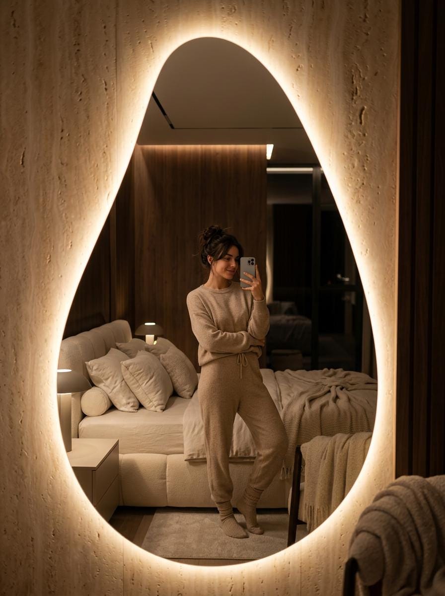 Organic Teardrop LED Mirror, Frameless Bathroom Vanity Decor Modern Wall Accent