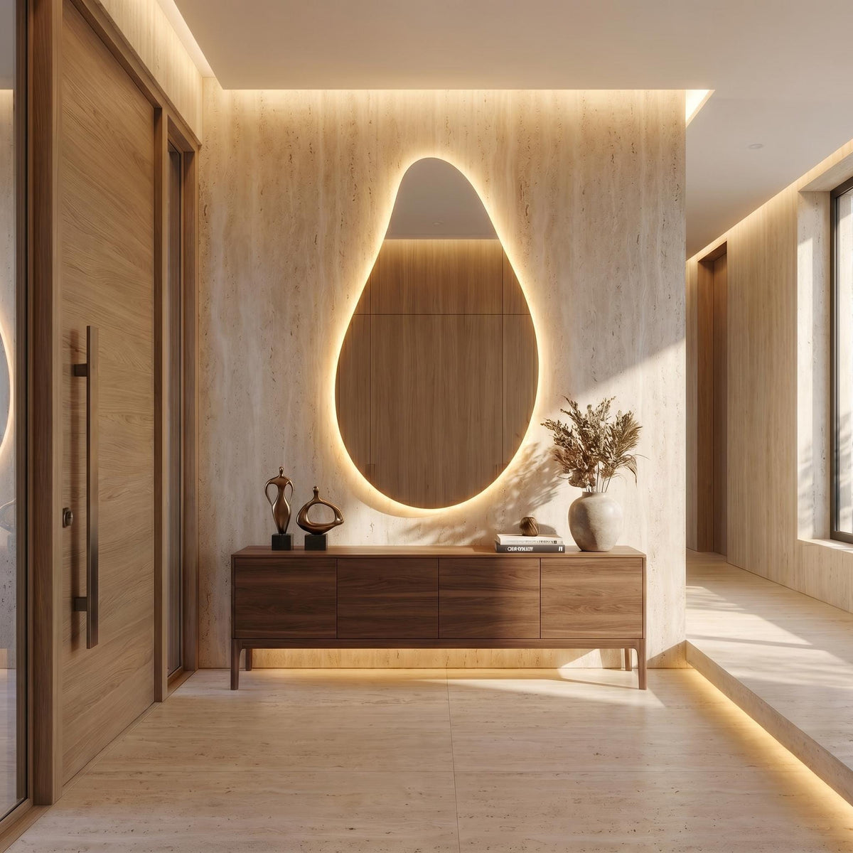 Organic Teardrop LED Mirror, Frameless Bathroom Vanity Decor Modern Wall Accent