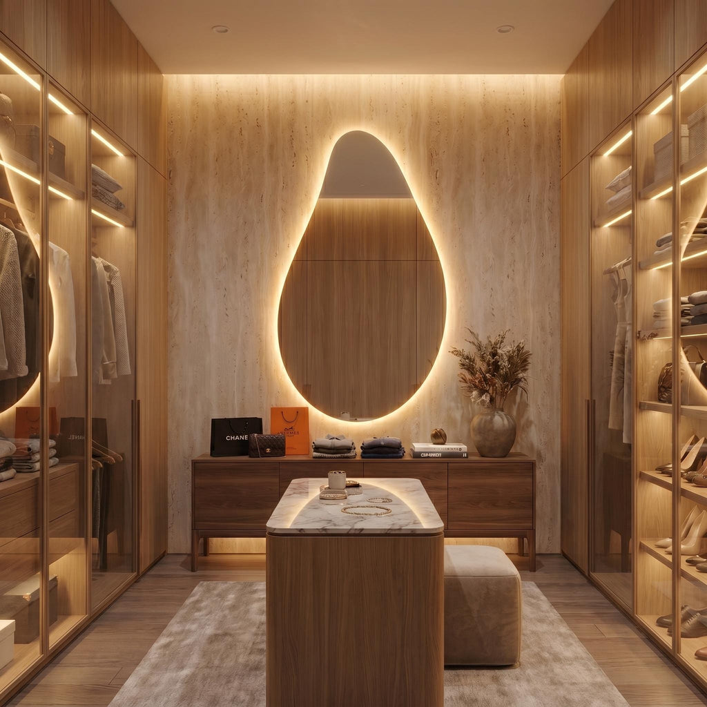 Organic Teardrop LED Mirror, Frameless Bathroom Vanity Decor Modern Wall Accent